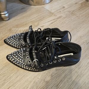 Alexander McQueen Black Studded Lace-Up Flats